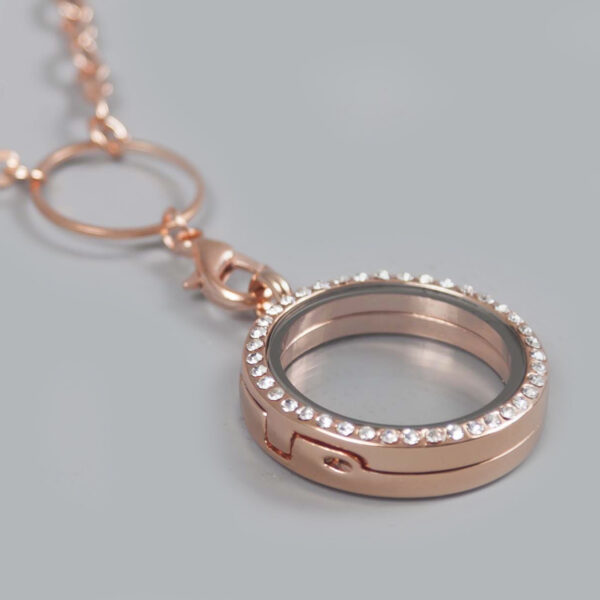 Glazen Medaillon Rond Rosegold Steentjes