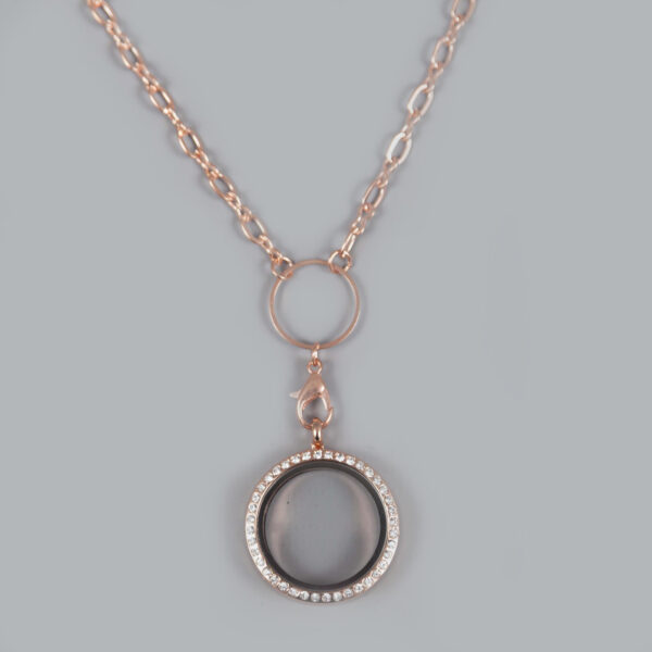 Glazen Medaillon Rond Rosegold Steentjes