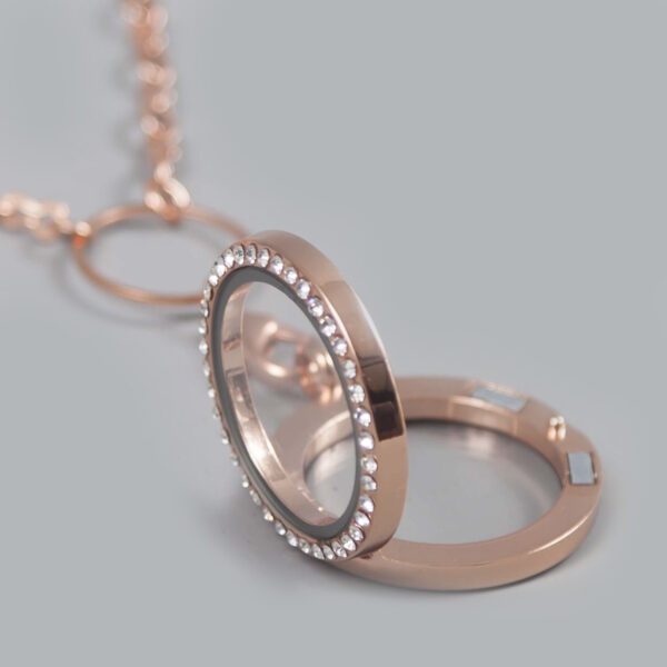 Glazen Medaillon Rond Rosegold Steentjes
