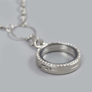 Glazen Medaillon Rond Zilver Steentjes