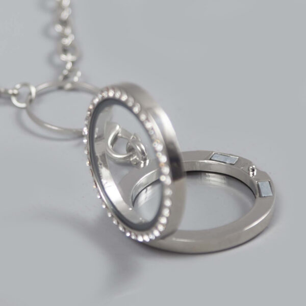 Glazen Medaillon Rond Zilver Steentjes