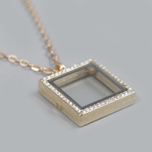 Glazen Medaillon Vierkant Goud Steentjes