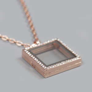 Glazen Medaillon Vierkant Rosegold Steentjes