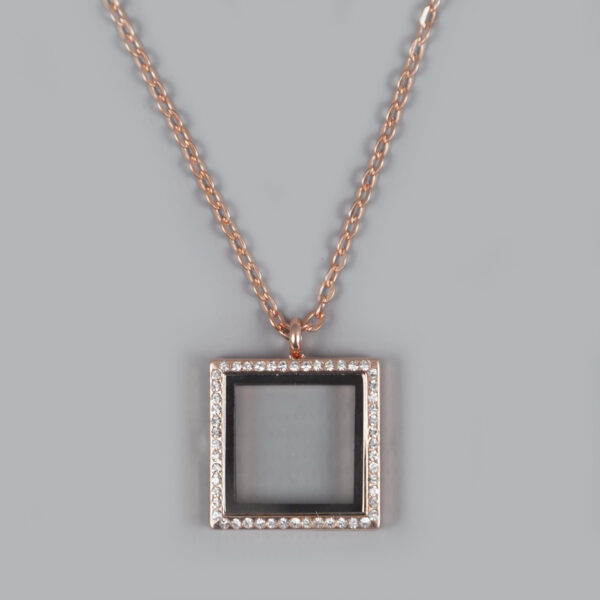 Glazen Medaillon Vierkant Rosegold Steentjes Glazen Medaillon Vierkant Rosegold Steentjes