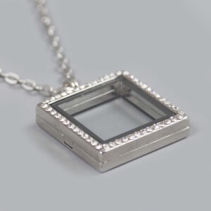 Glazen Medaillon Vierkant Zilver Steentjes