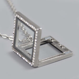 Glazen Medaillon Vierkant Zilver Steentjes